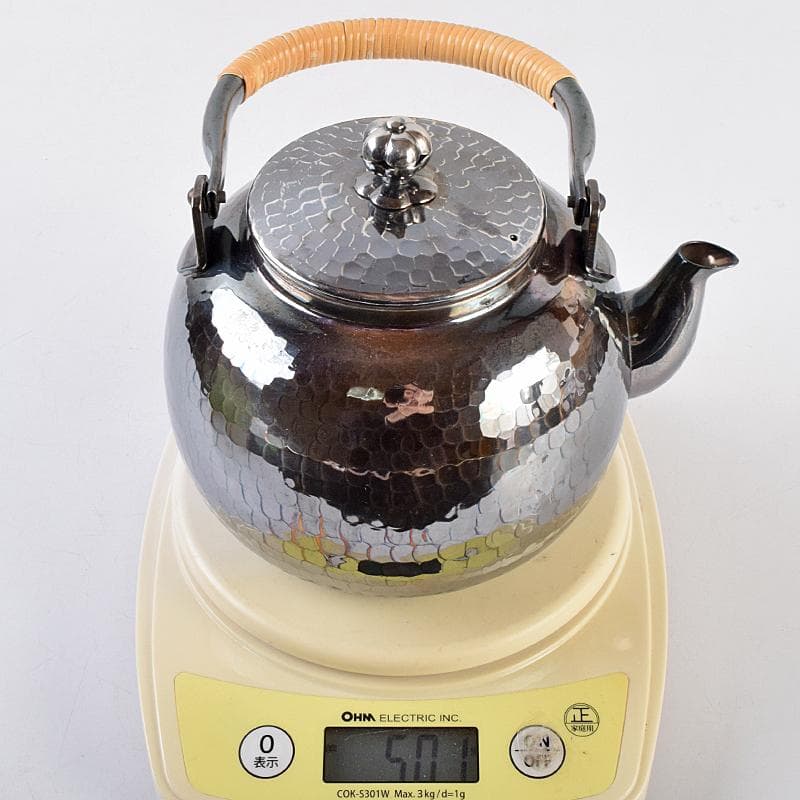 煎茶道具　白銅いぶし銀　槌目　銀瓶　湯沸し　約501g　M　R9483