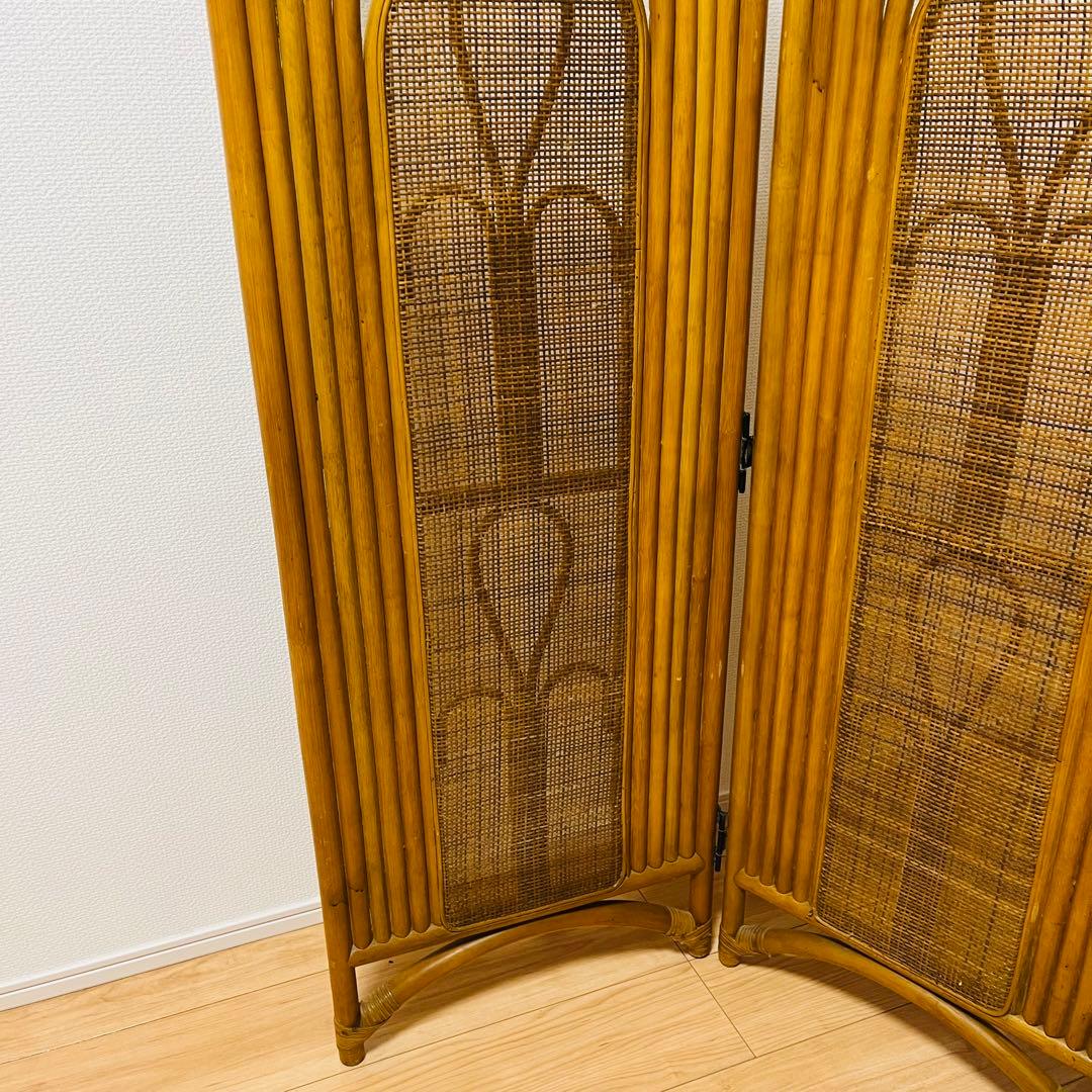 昭和レトロ エスニック 4連衝立 ラタンパーテーション 間仕切り パーティション