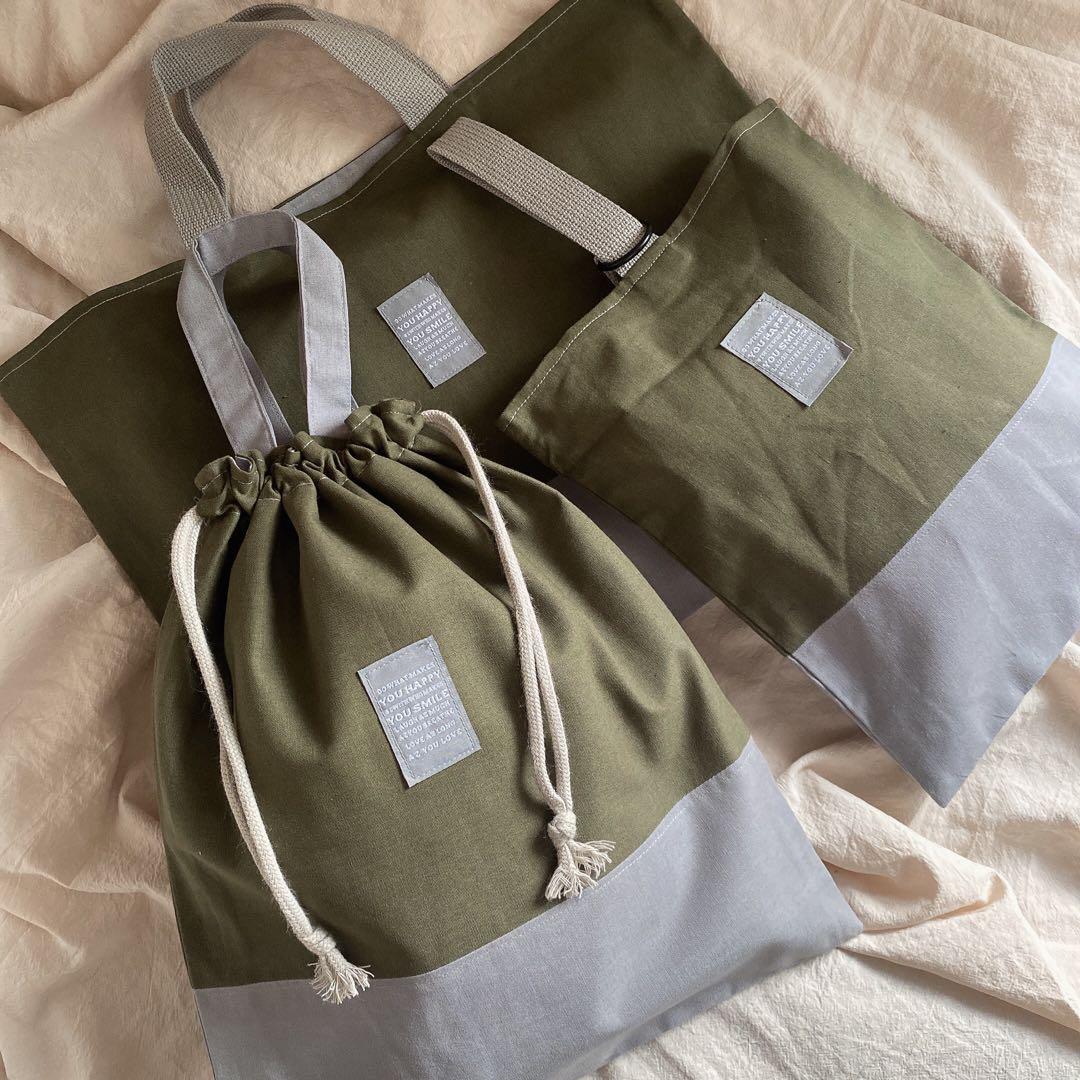 ハンドメイド　入園入学グッズ　3点セット　レッスンバッグ　上履き入れ