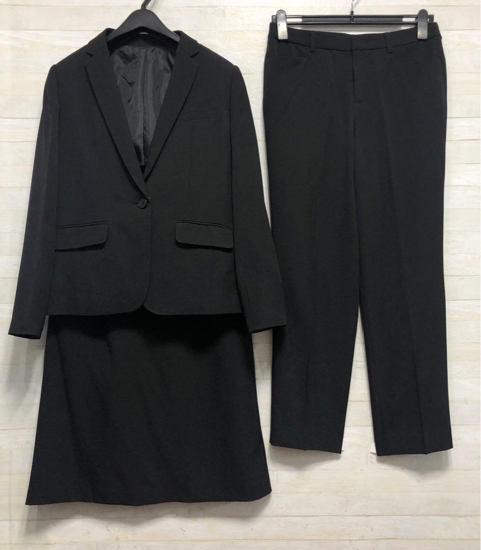 新品☆L♪黒系無地♪ストレッチ♪スカート・パンツスーツ3点♪お仕事◯G319