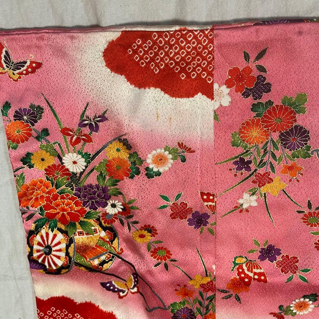 七五三　7歳　ピンク　アンティーク　着物セット　正絹