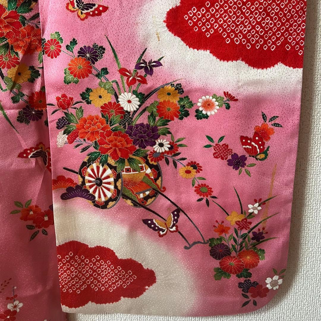 七五三　7歳　ピンク　アンティーク　着物セット　正絹