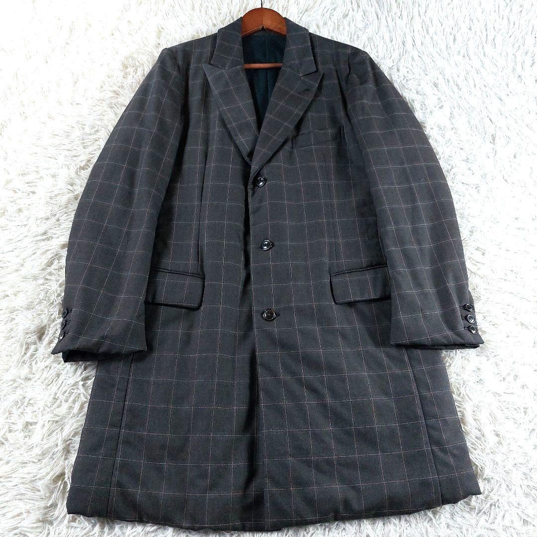 美品 SUNSEA チェック柄 ウール 中綿 パイピングレザー チェスターコート