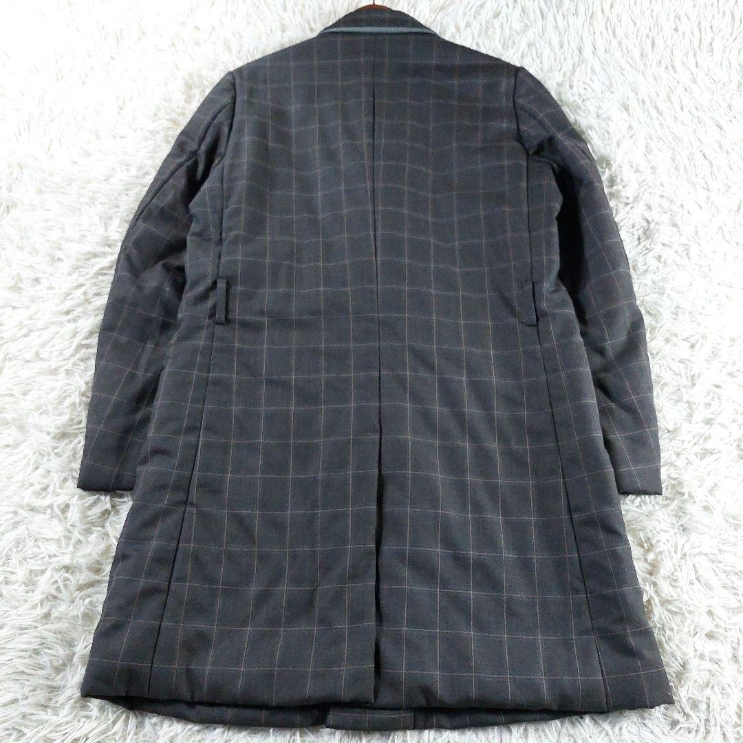 美品 SUNSEA チェック柄 ウール 中綿 パイピングレザー チェスターコート