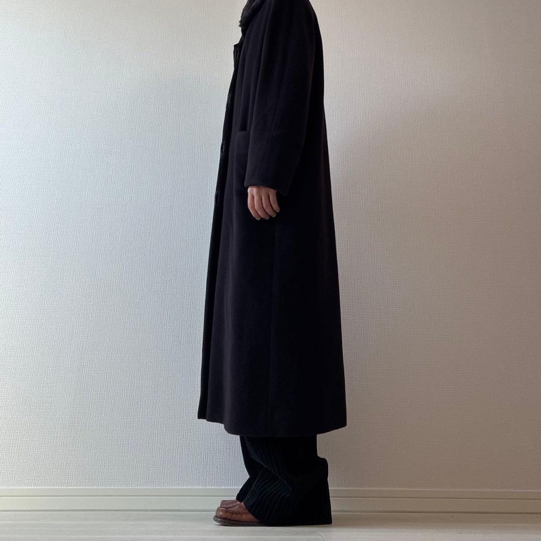 90's ヴィンテージ ステンカラーコート ロングコート ブラック ファー