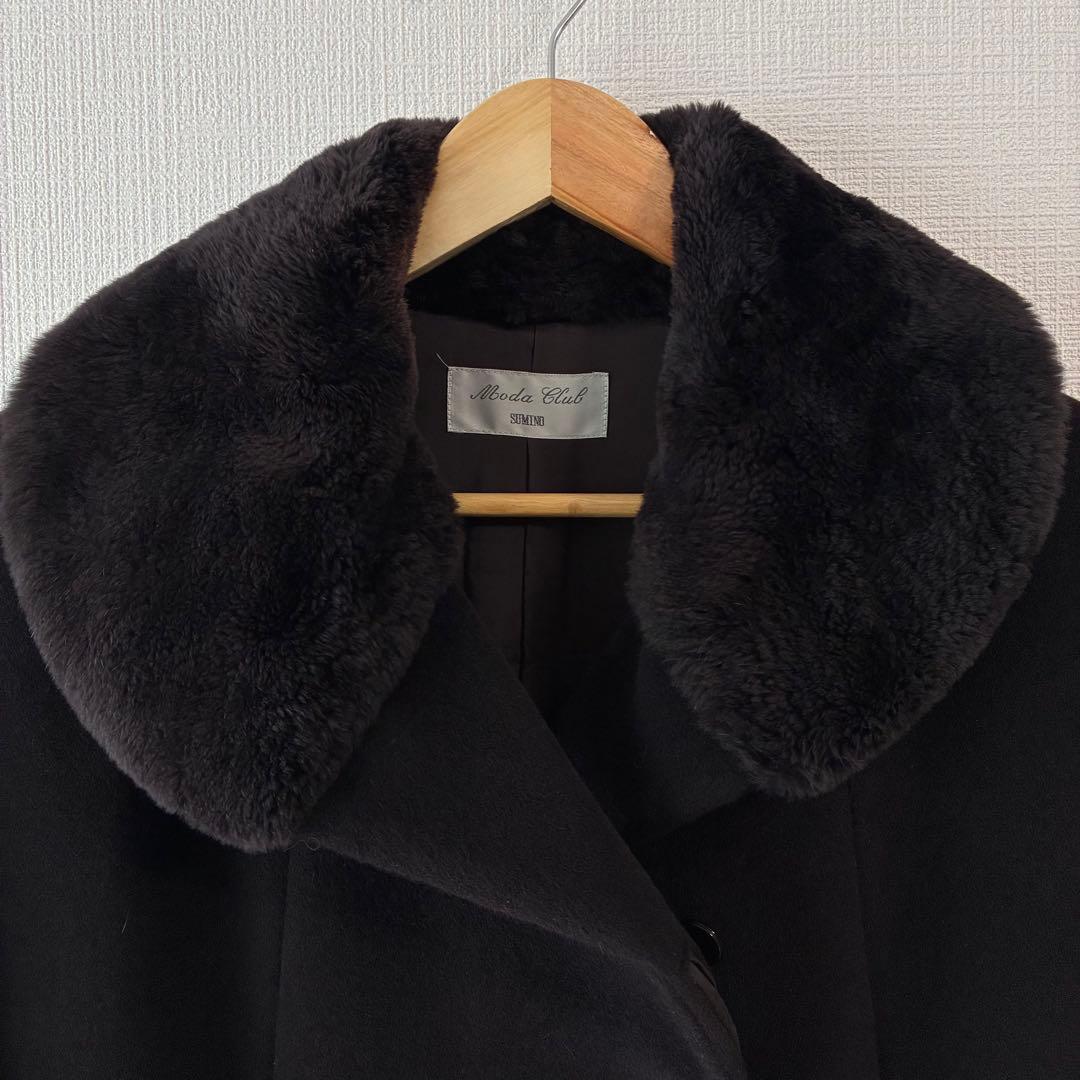 90's ヴィンテージ ステンカラーコート ロングコート ブラック ファー