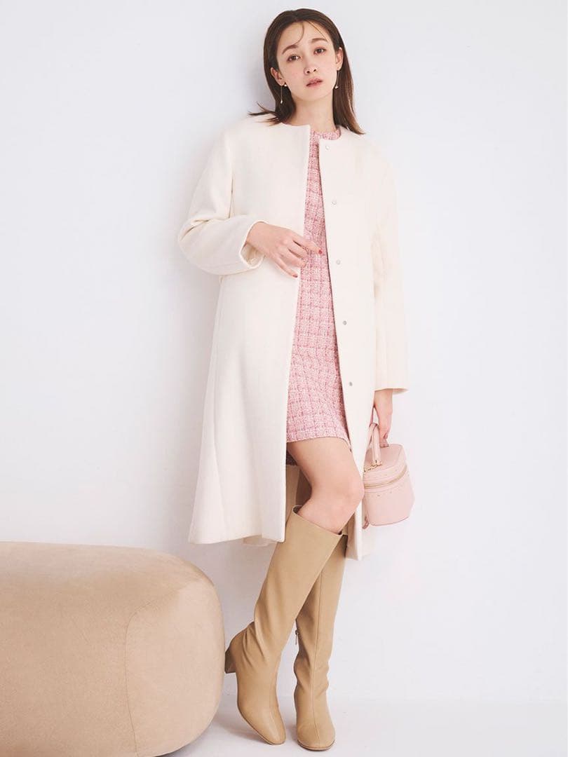 CELFORD カシミヤ混ノーカラーコート アイボリー