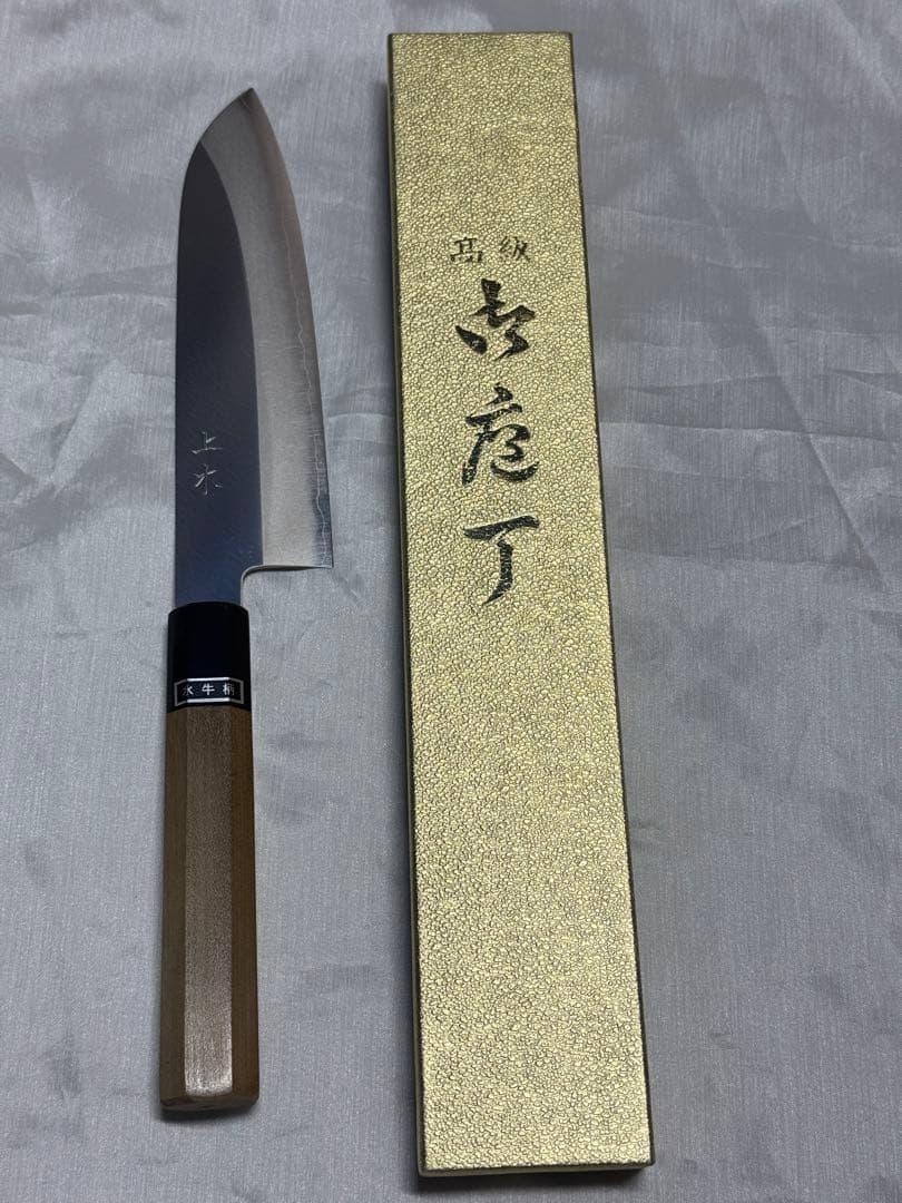 堺佑助造　銀三　包丁　水牛柄　上木
