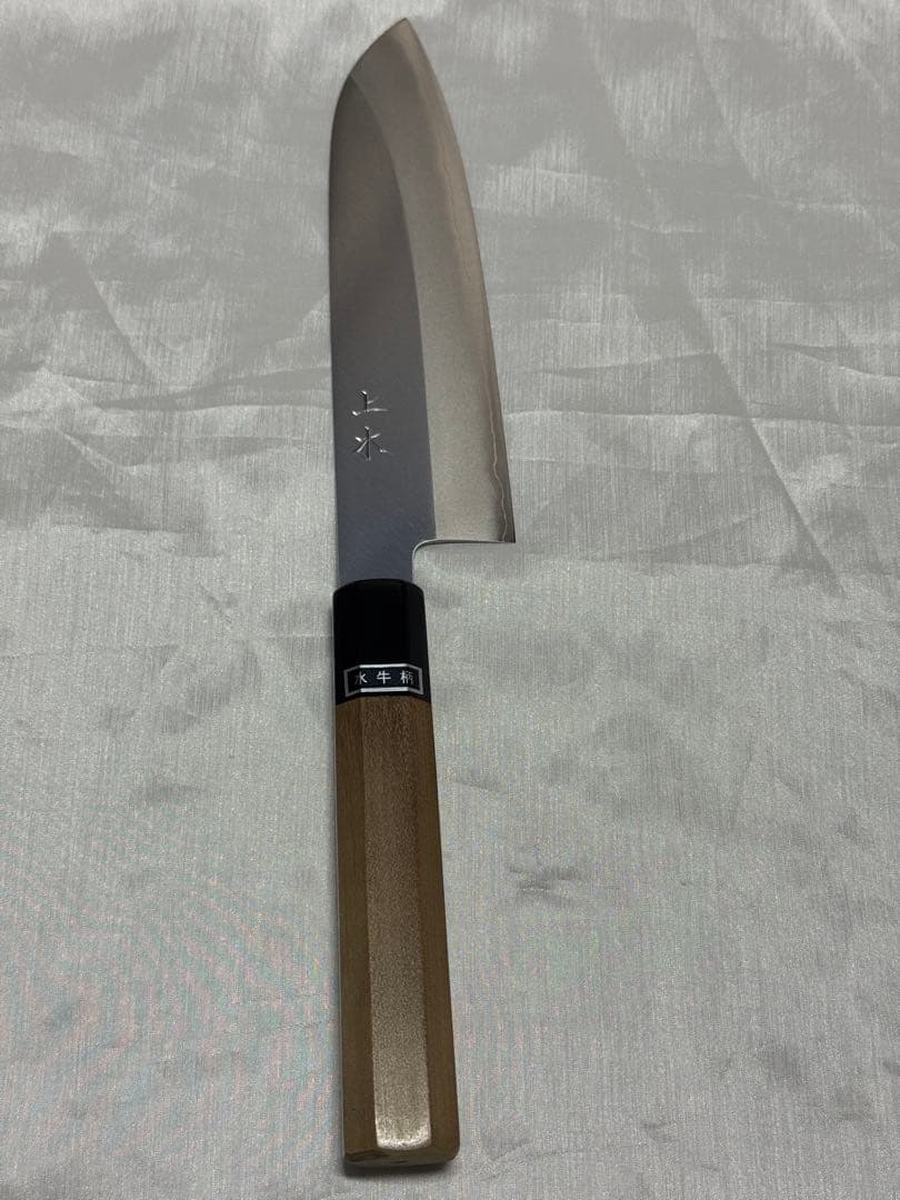 堺佑助造　銀三　包丁　水牛柄　上木
