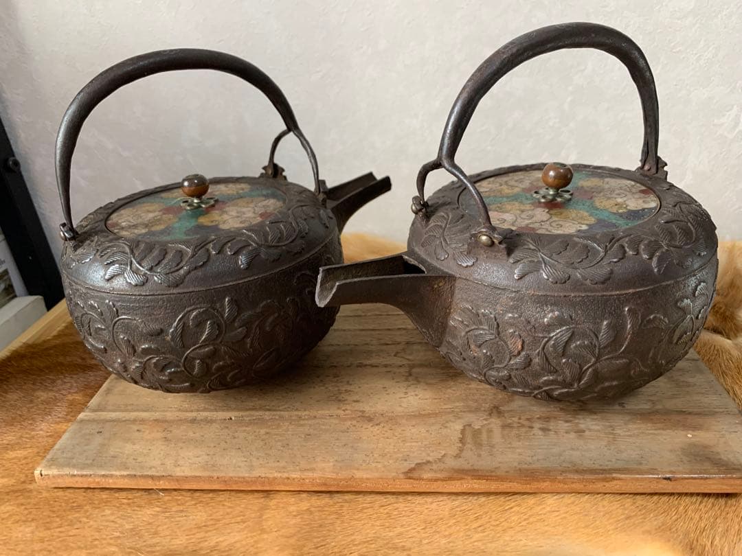 七宝蓋 銚子 一対 共箱 唐物 骨董 茶道具 鉄瓶