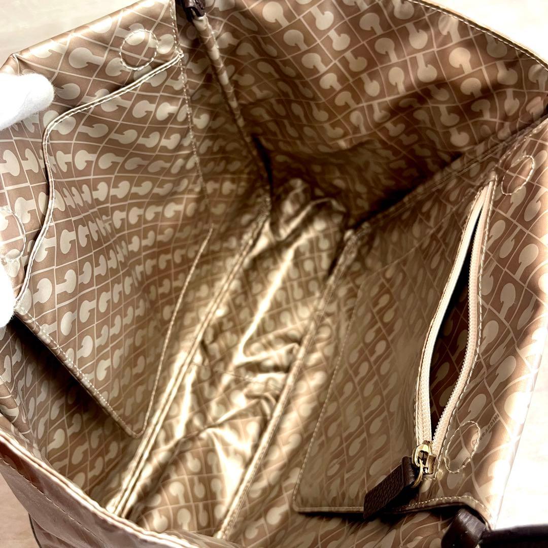 ゲラルディーニトートバッグソフティPVCレザーベージュブラウンダークブラウン