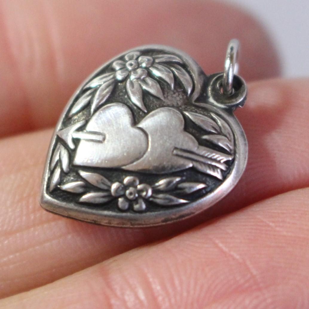40s　スウィートハートジュエリー　WW2　シルバー　勿忘草　両面　両想い　矢