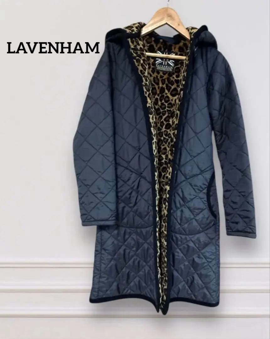 LAVENHAMラベンハム キルティング フード ロングコート レオパード裏ボア