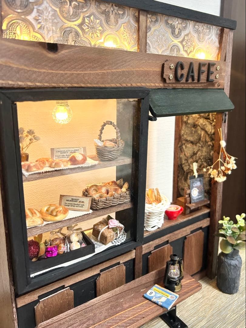 木製ミニチュアハウス⭐︎背景ボード⭐︎ハンドメイド⭐︎ドールハウス⭐︎一式セット