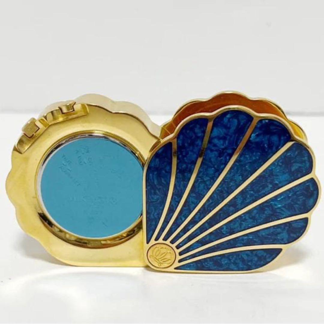 【美品】◆MiKIMOTO◆ミキモト 手持ち時計 ブルー ゴールド 真珠付 貝型