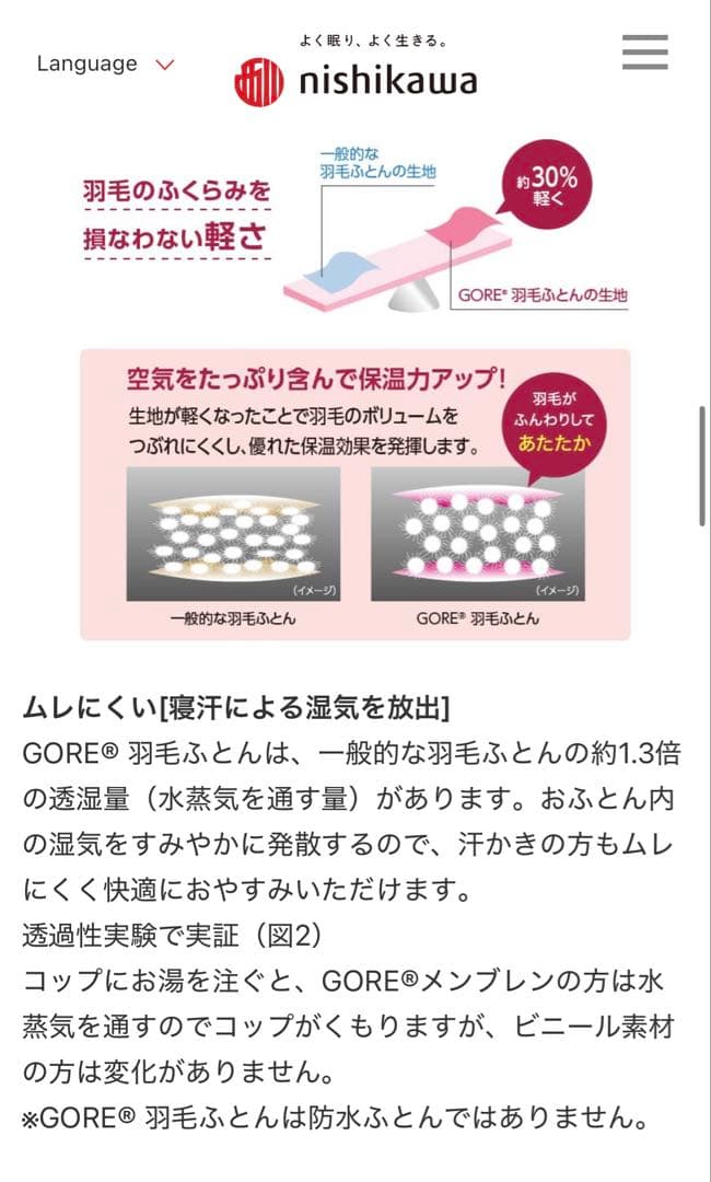 西川 GORE 羽毛布団‼︎ アレルギー体質の方にオススメ‼︎