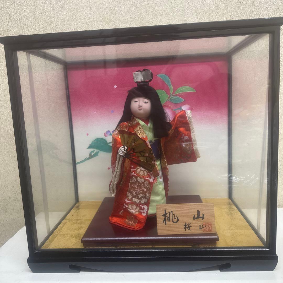【閉店セール】 桃山作 桜山 日本人形 ガラスケース入り 市松人形