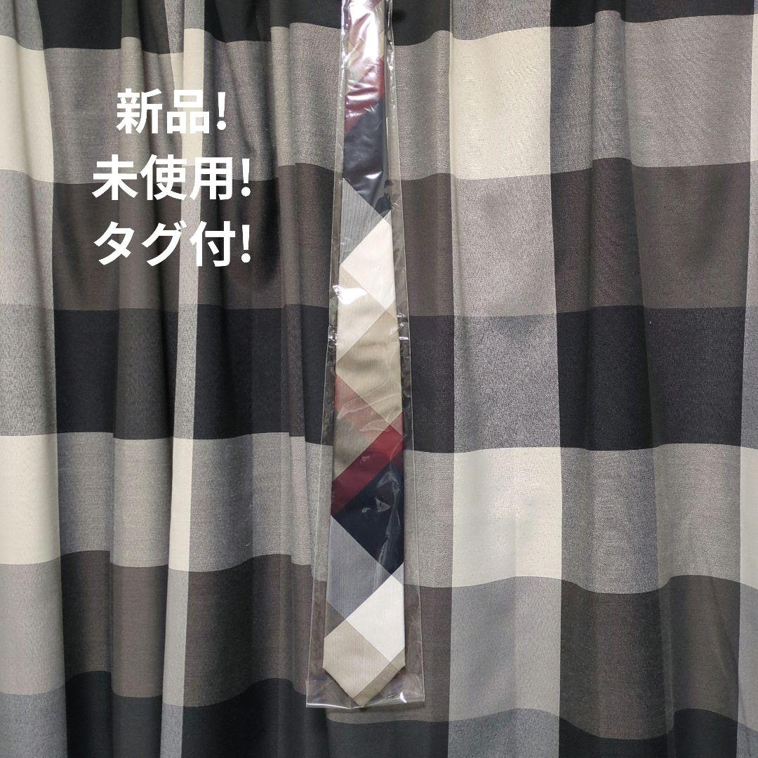 新品未使用タグ付ブラックレーベルクレストブリッジ　ビッグベージュチェックネクタイ