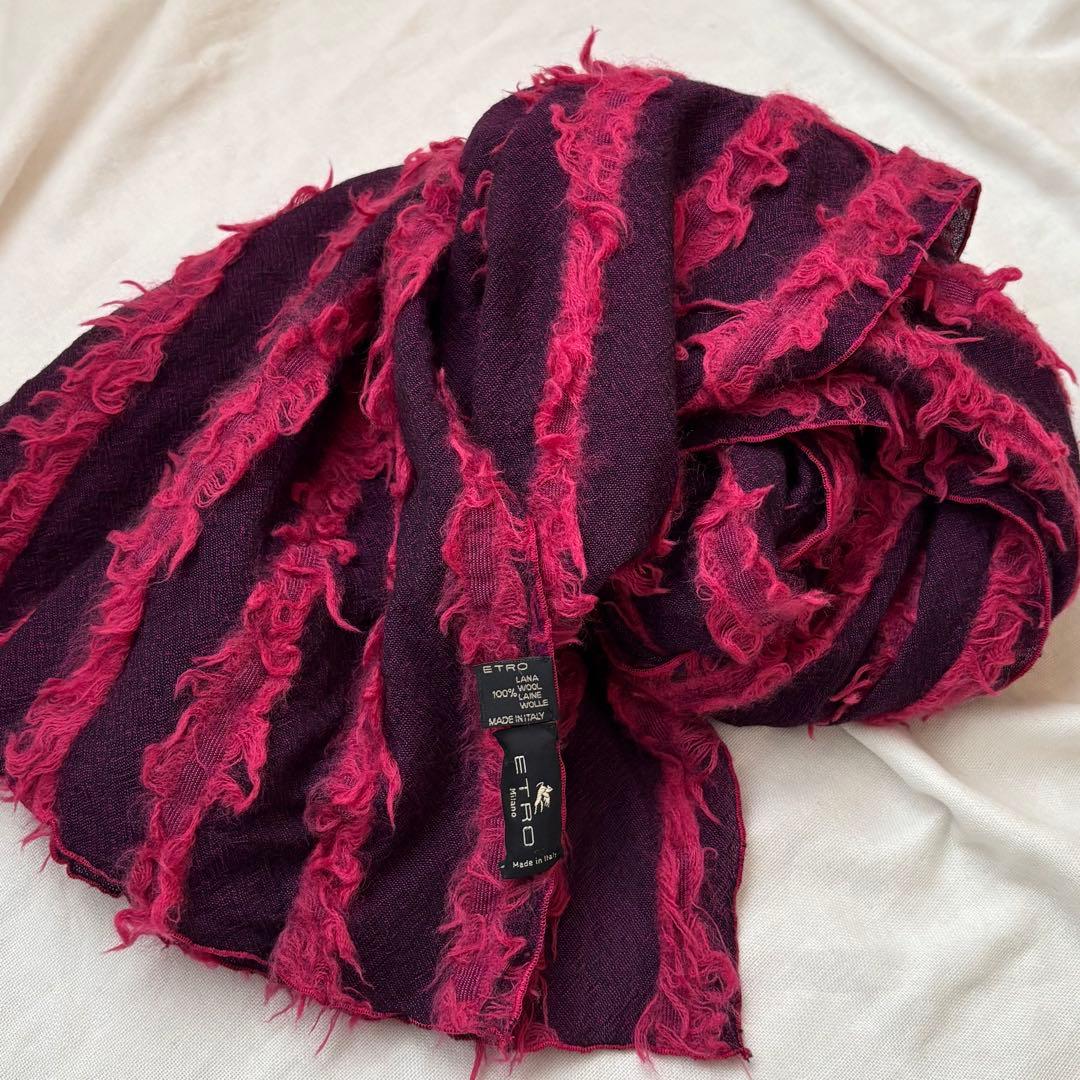 希少デザイン 立体的に施されたフリンジ調 エトロ ストール 男女兼用