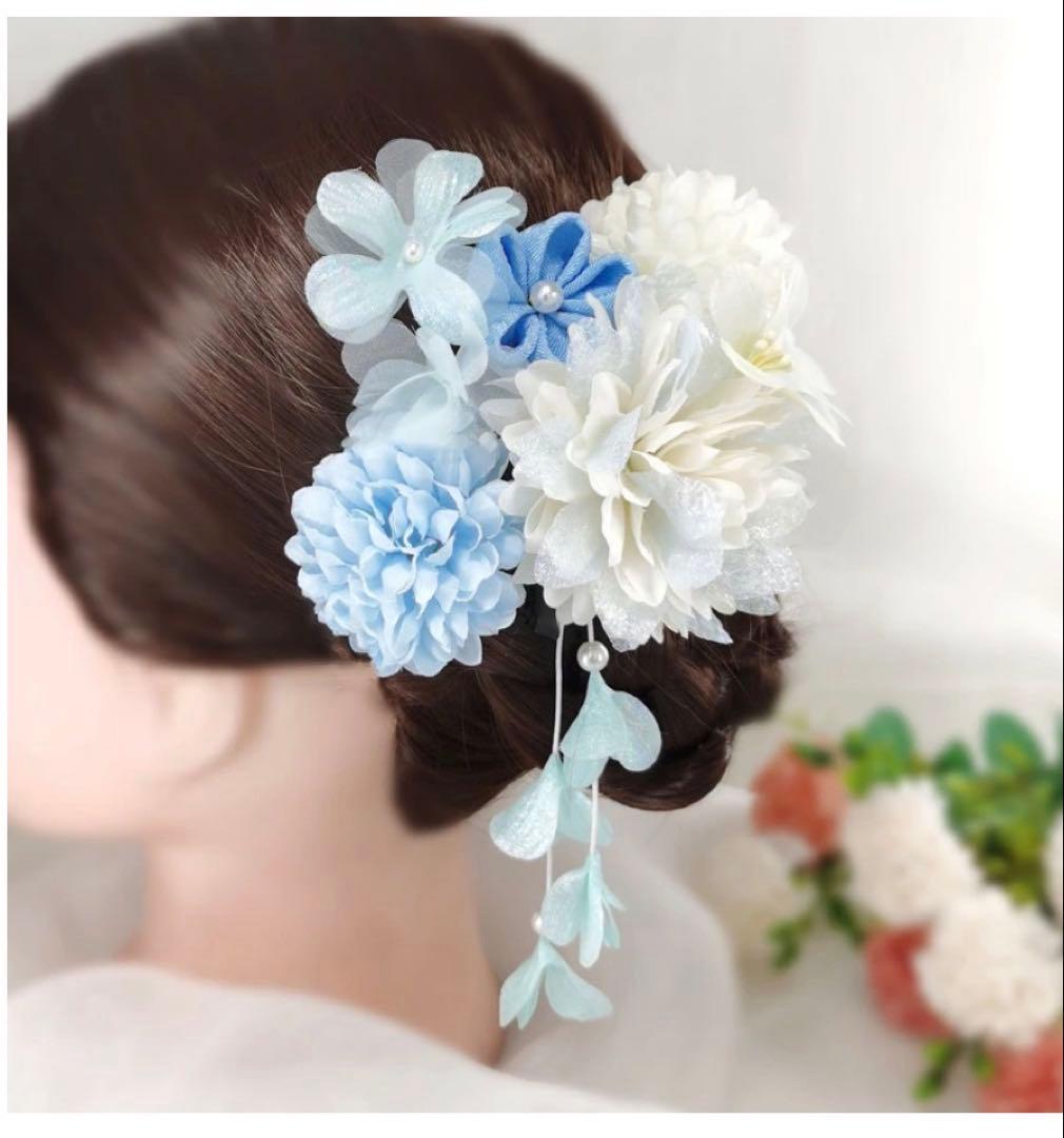 美品 卒業式 袴セット ブーツ 髪飾り 160 ブルー 花柄 小学生 簡単　人気