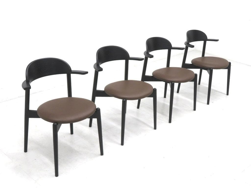 展示品　マスターウォール　本革　無垢材　ダイニングチェア　4脚セット　北欧