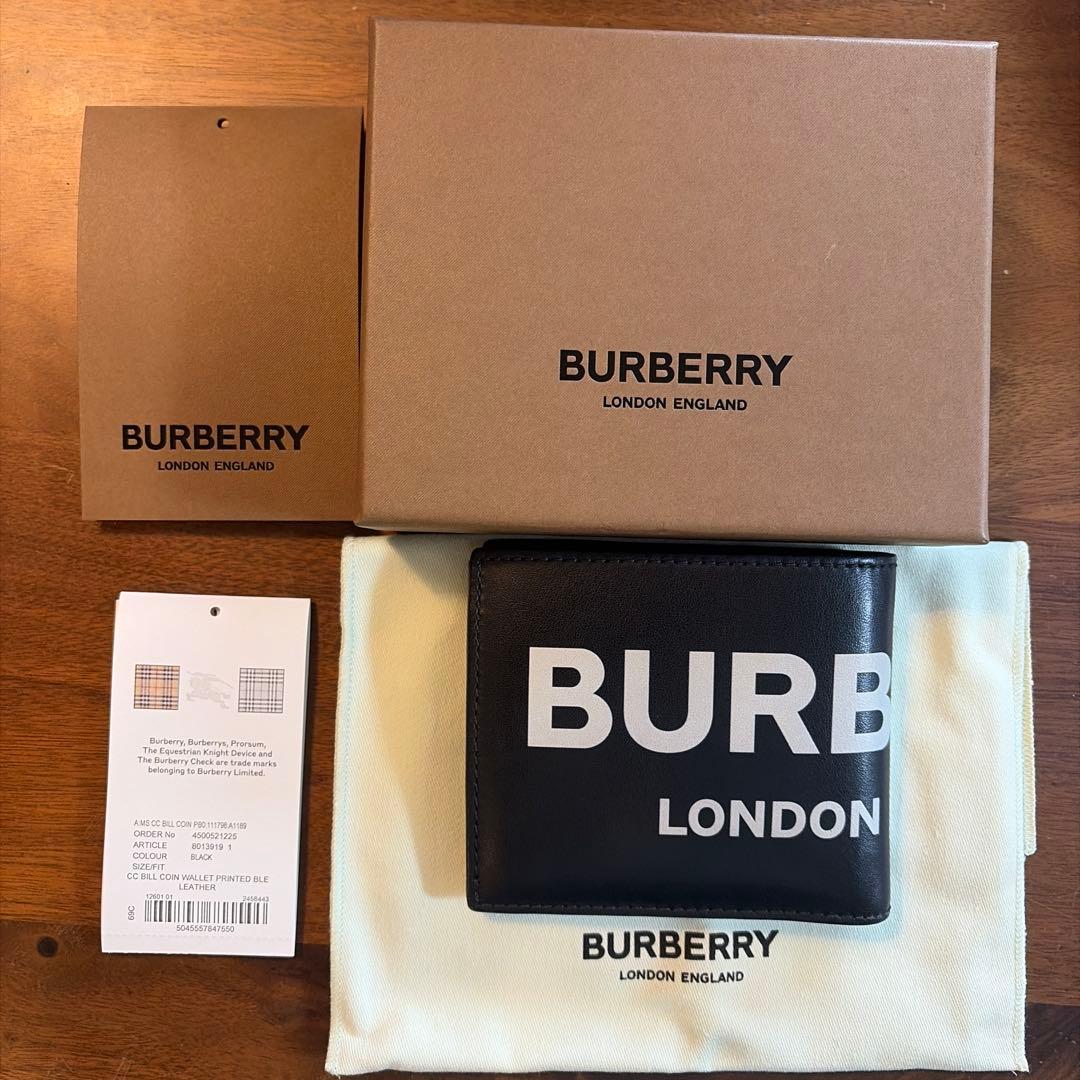 BURBERRY 二つ折り財布 ブラック レザー