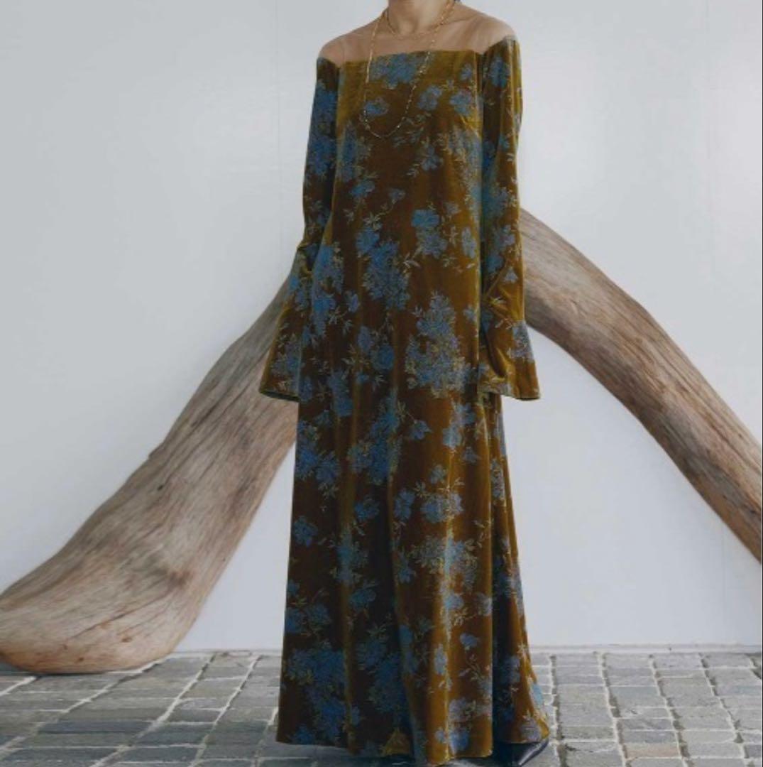 ワンピース ameri vintage FLOWER PRINT VELOUR DRESS