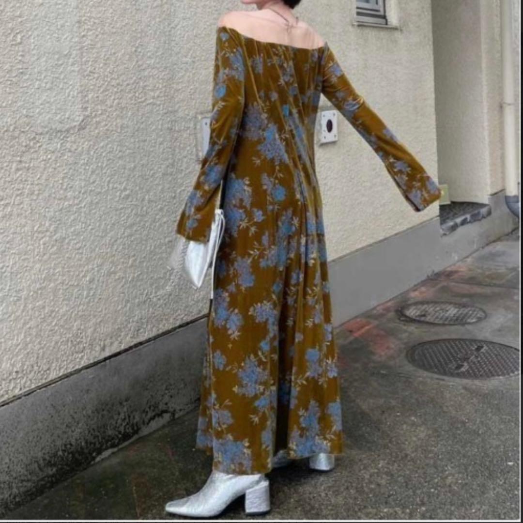 ワンピース ameri vintage FLOWER PRINT VELOUR DRESS