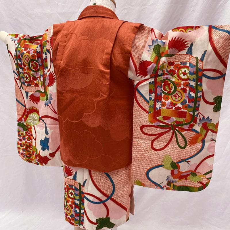 511ag28◎七五三 三歳 女の子 アンティーク着物&被布 レトロ 総柄◎
