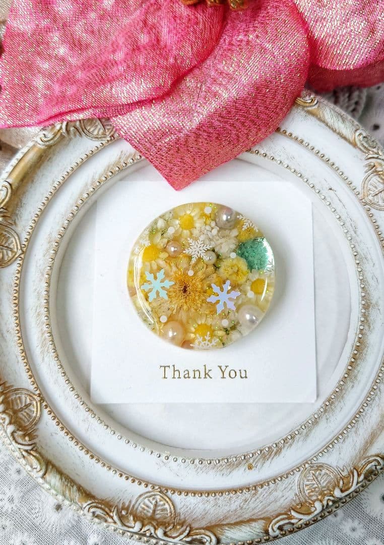 レジン　猫　ドライフラワー　ヘアゴム　ブローチ　ポニーフック　No.382