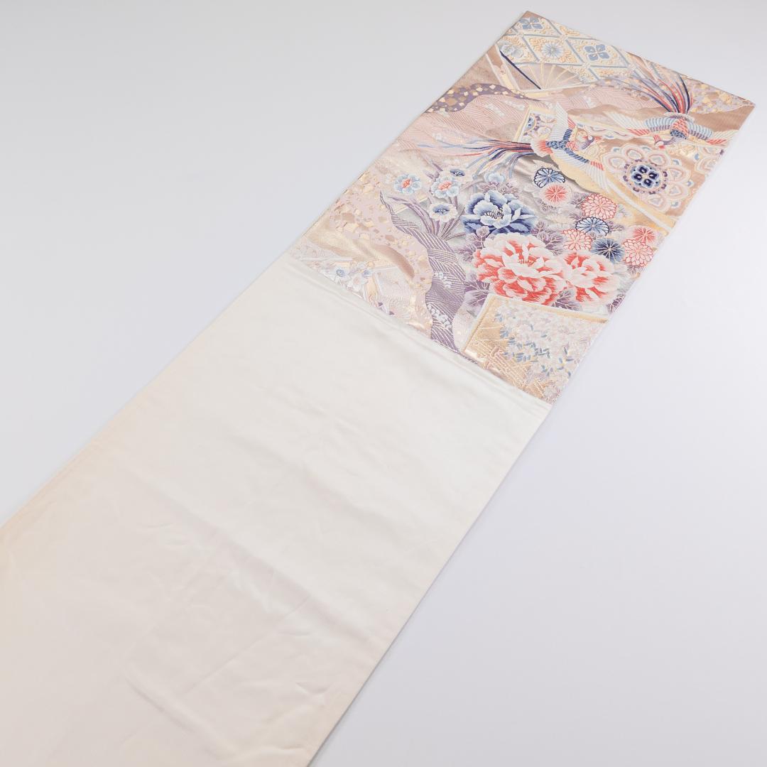 S R7SK1321 振袖+帯 2点セット 花 道長花鳥文 扇 ピンク