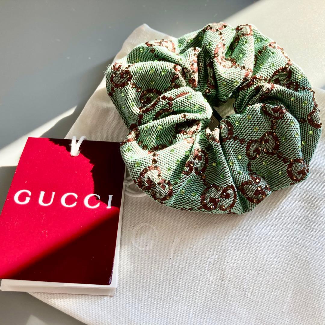 希少 新品 未使用 GUCCI グッチ シュシュ ヘアゴム GG ラインストーン