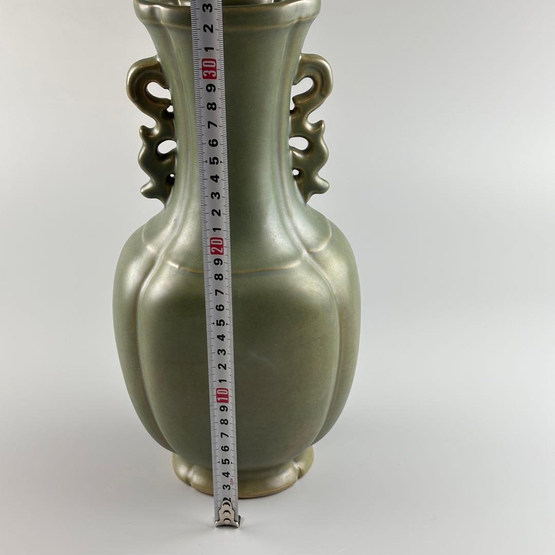 小原六合軒 家元秘蔵花器写し蕎麦釉龍耳花瓶 共箱 飾壺 陶瓷器 美術品