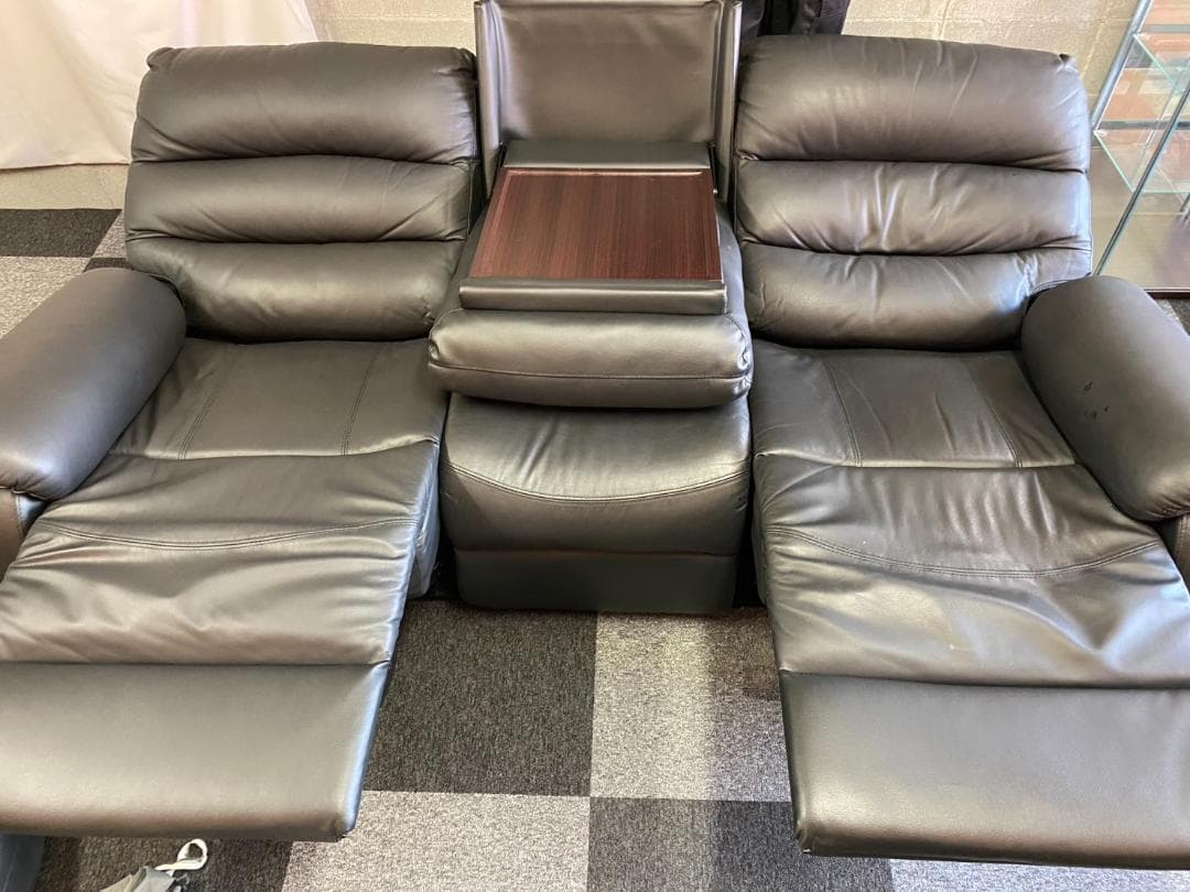 ニトリ　電動リクライニングソファ ブラック グレー 合成皮革