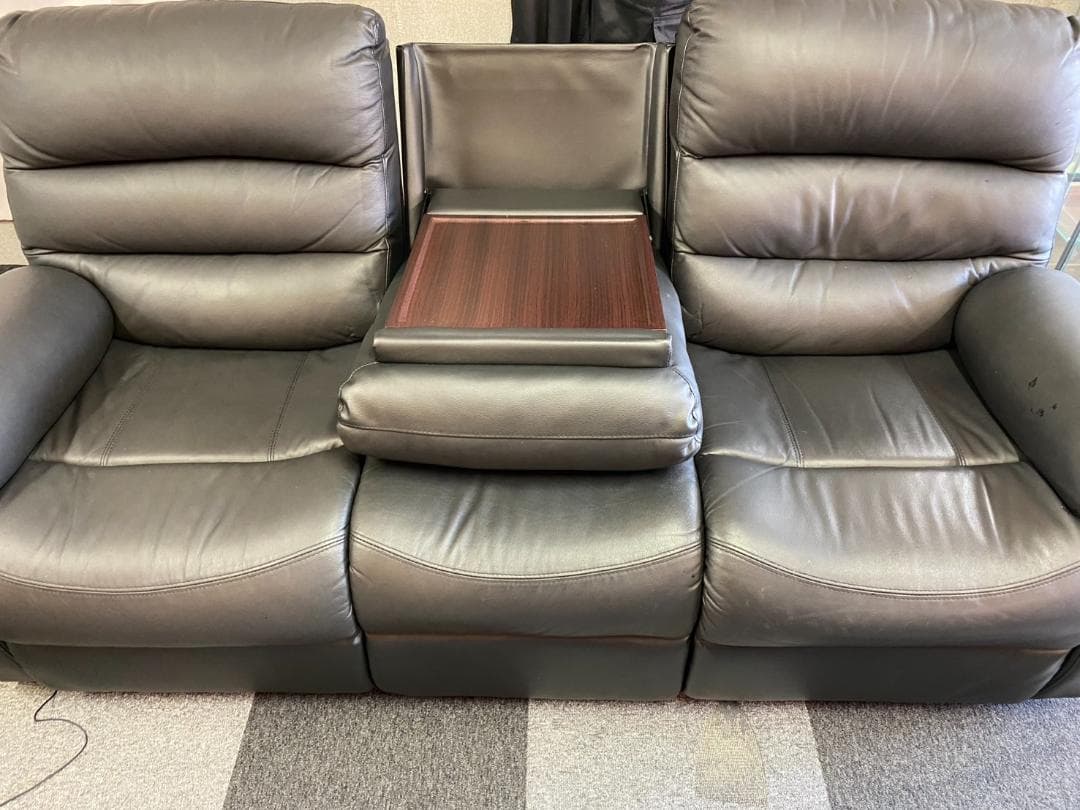 ニトリ　電動リクライニングソファ ブラック グレー 合成皮革