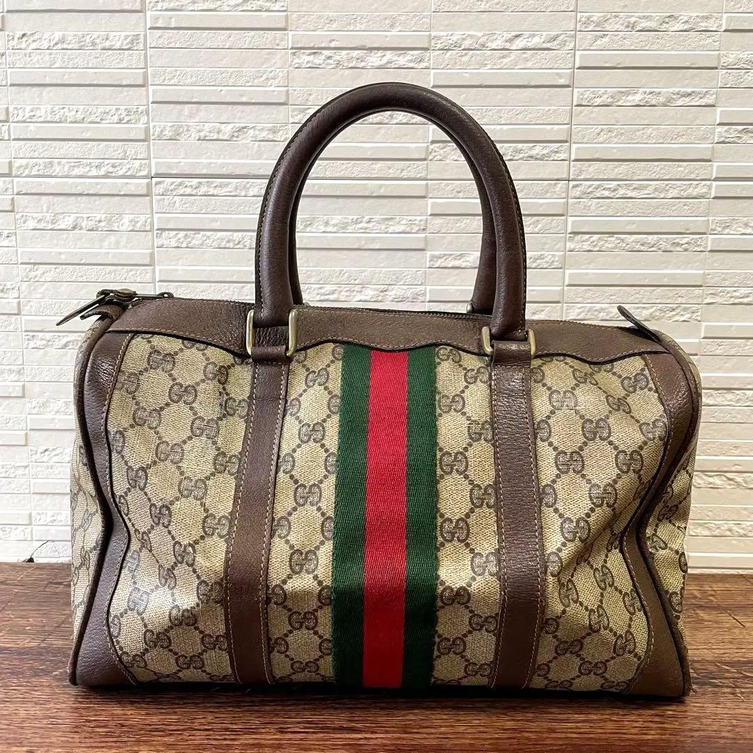 グッチ GGスプリーム PVC レザー オールド シェリー ボストン バッグ