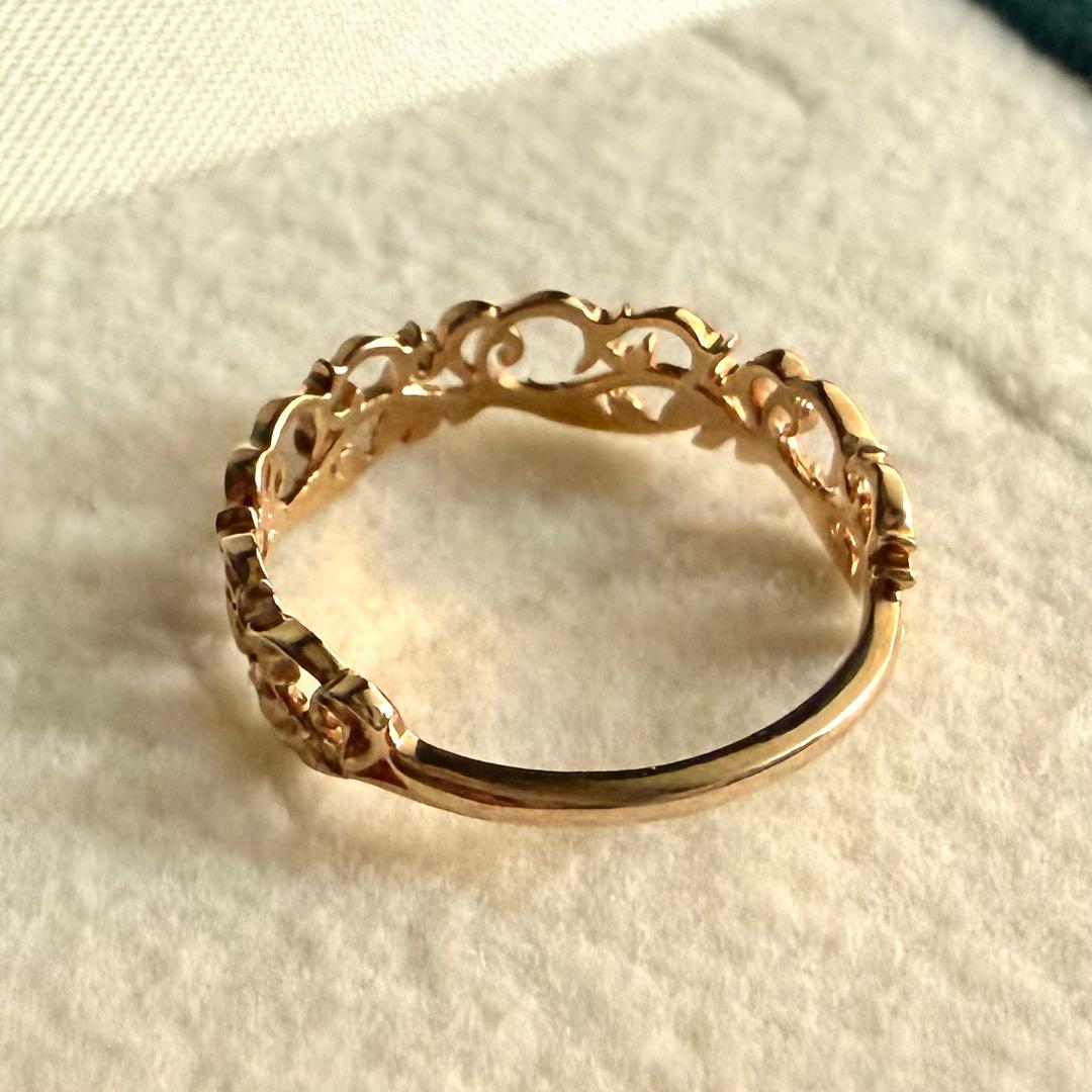 agete アガット K10 オリーブ モチーフ リング 指輪 透かし レース