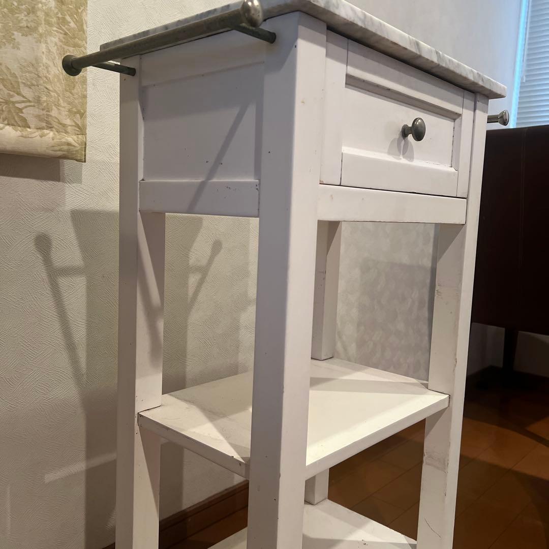 ホワイトサイドテーブル 大理石天板 引き出し付き