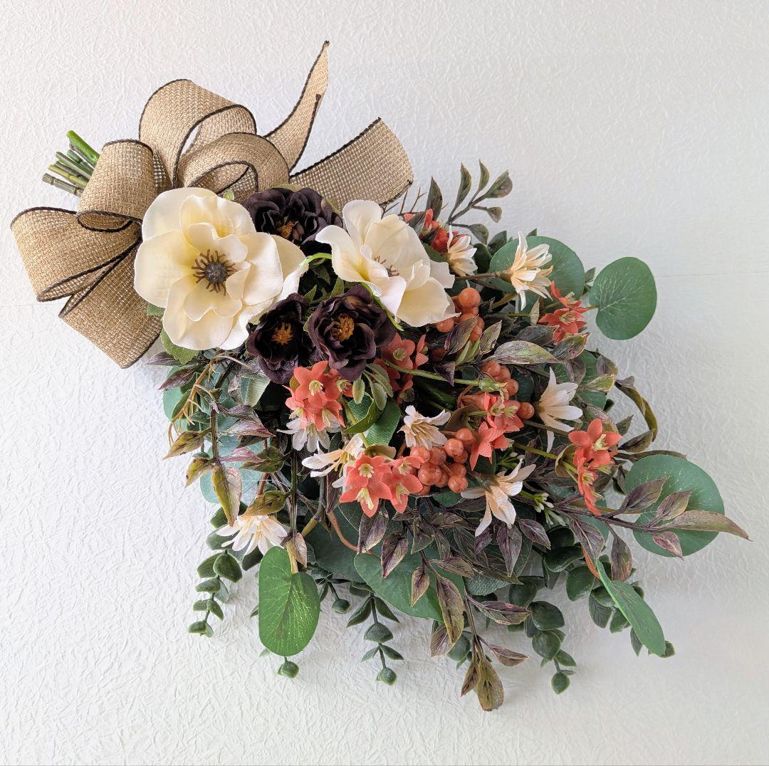 komama 落ち着いた色合いのバラとユーカリのナチュラルスワッグ合計3点