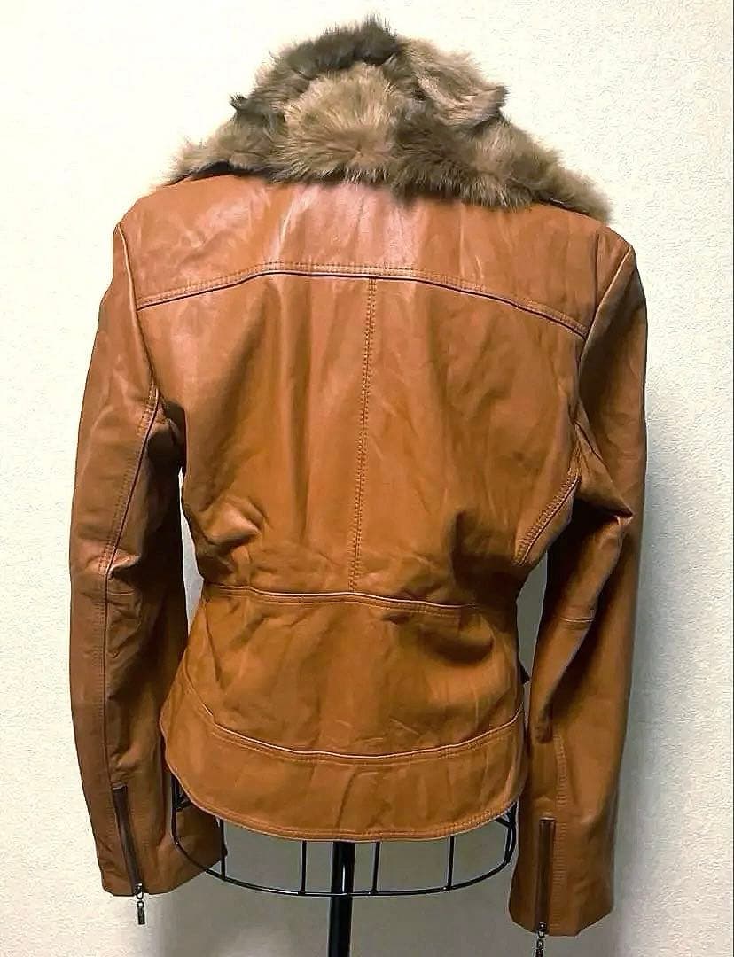 ROBO キャメル　レザーライダースジャケット　　　　（FOXファー付き）