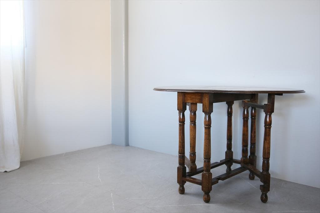 英国アンティーク木製ゲートレッグテーブル/ダイニング机バタフライ(92-158)