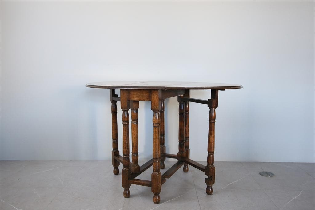 英国アンティーク木製ゲートレッグテーブル/ダイニング机バタフライ(92-158)