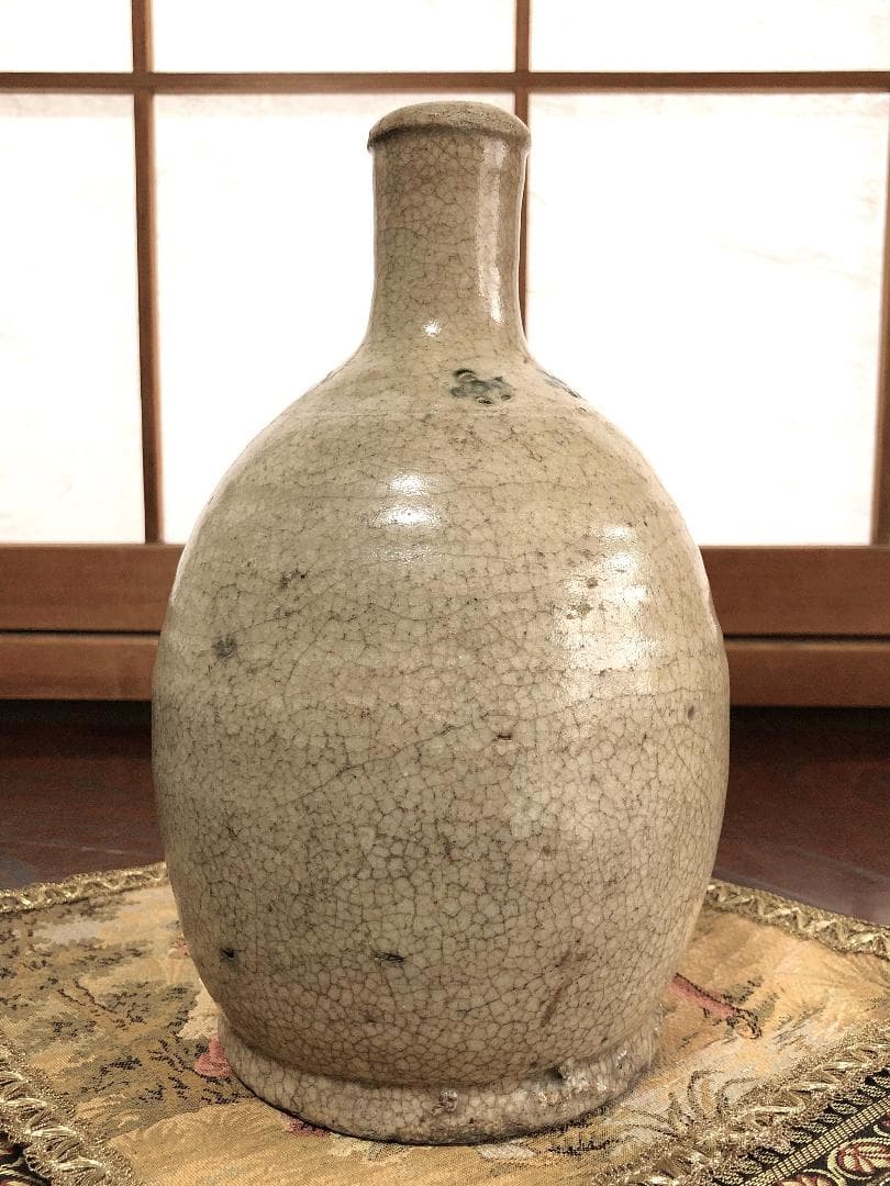 【 江戸期 骨董陶瓶 】 　梅鉢小紋染付 　徳利/花瓶