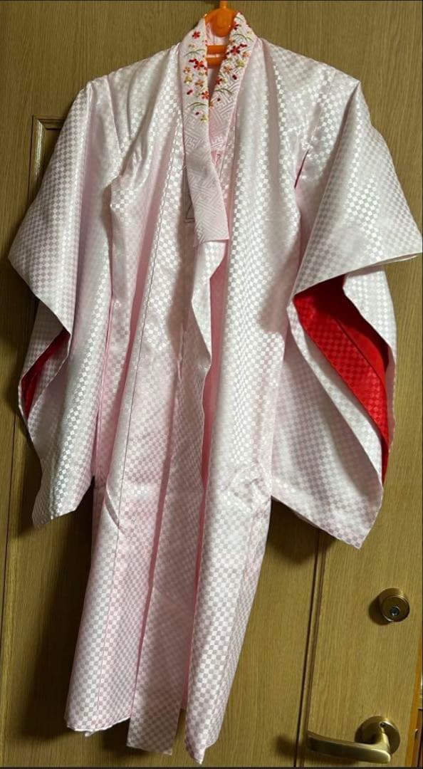 七五三 和装着物　はこせこセット 赤 白 花柄　髪飾り　長襦袢　中古品　美品