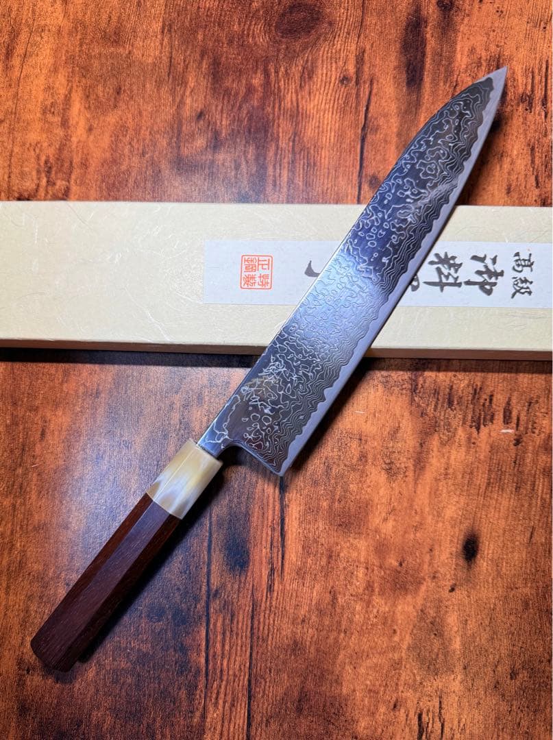 助松　和牛刀 包丁　8寸　VG10 ニッケルアマスカ　紫檀白水牛八角柄