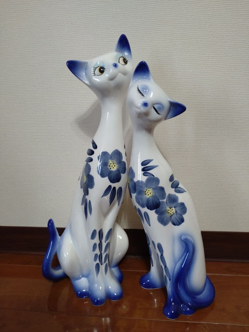【昭和レトロ】 陶器製 シャム猫 置物 インテリア オブジェ 飾