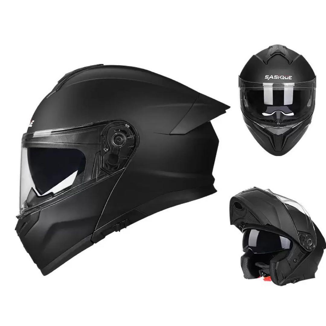 フリップアップ式 システムフルフェイスヘルメットダブルシールド内蔵マットブラック