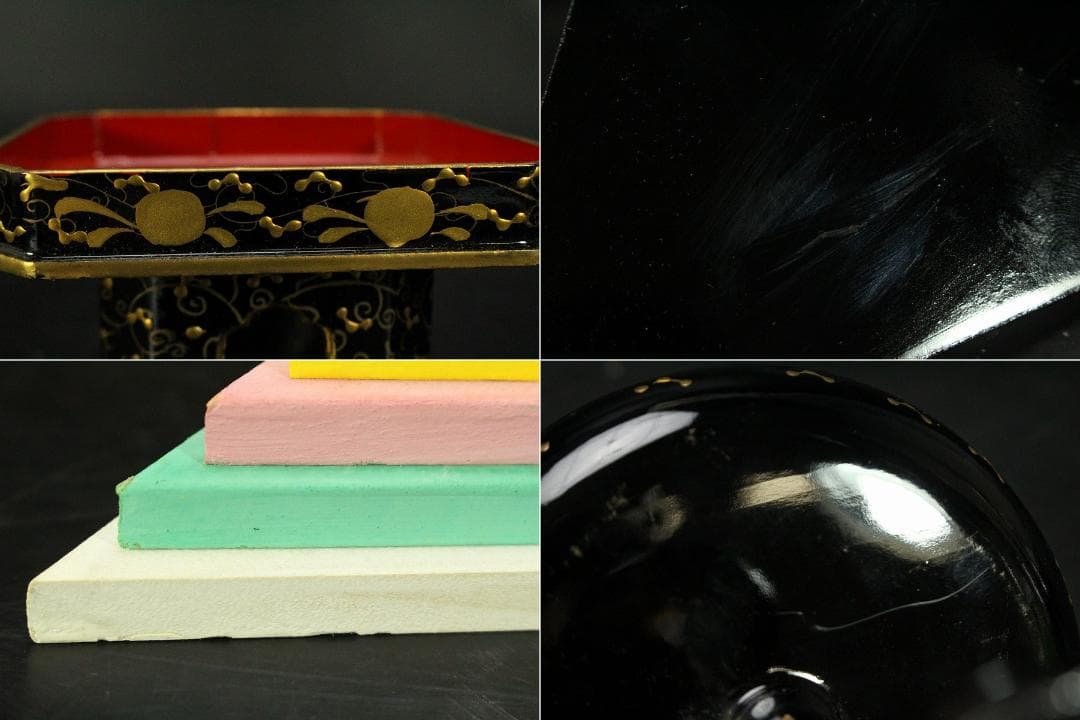 雛祭り 小さな 唐草蒔絵 雛道具 一式 時代物 骨董 漆器(LC905)