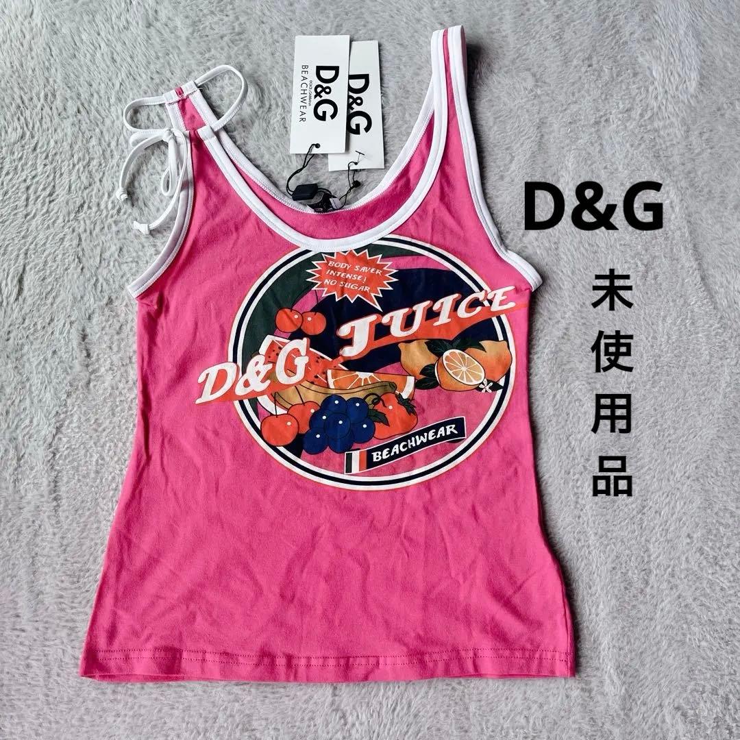 D&G BEACHWEAR ジュース柄 肩紐 リボン タンクトップ ピンク
