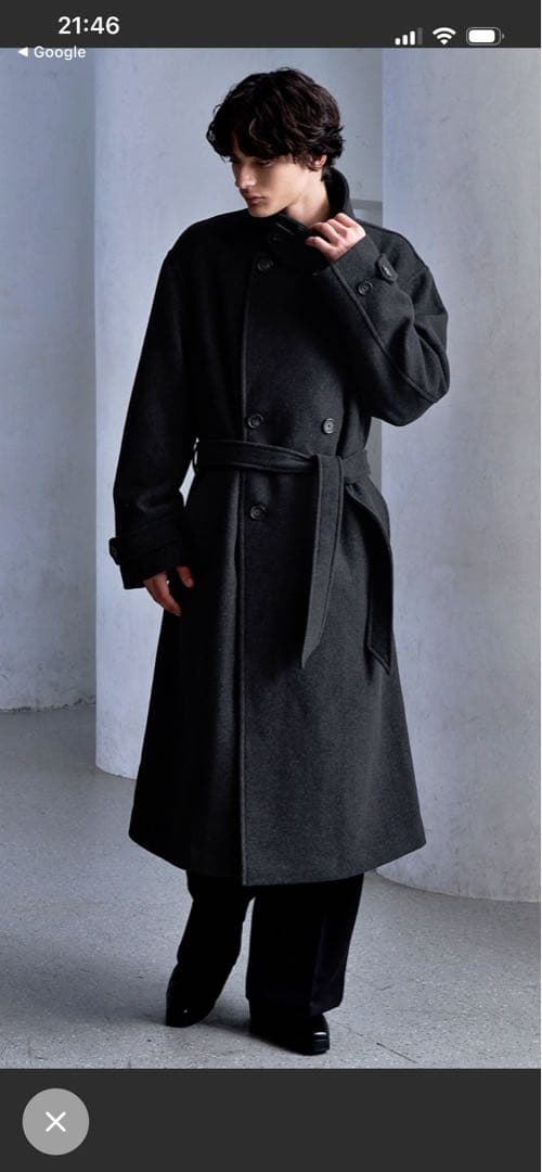 CLEL ウールブレンドテックメルトンダブルチェスターコート　チャコールグレー